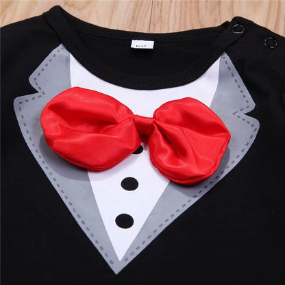 0-24 Months Baby Boys Rompers Long Sleeve Bow Tie Baby Boys Jumpsuit Black White Gentleman Formal Newborn Clothes Playsuit