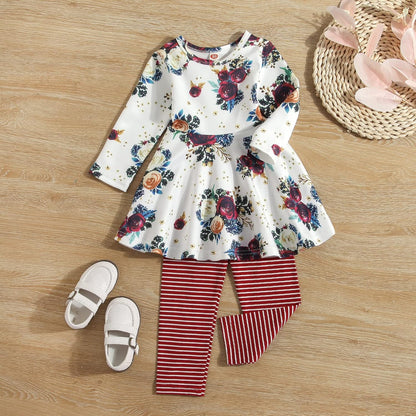 Toddler-Baby-Girl-Floral-Clothes-Set Tunic Dress+Leggings Princess Outfit Boutique Clothing